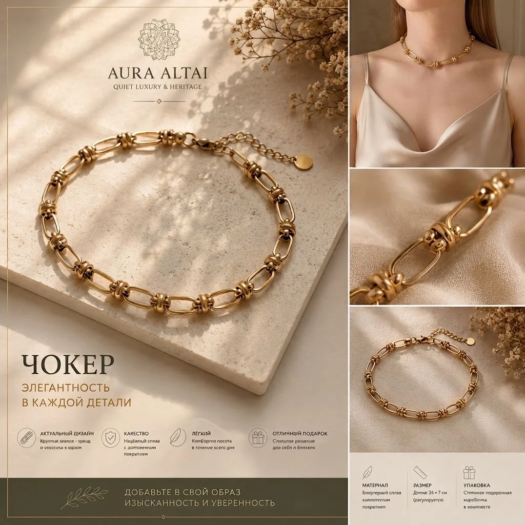 Чокер-цепь золотого цвета в стиле Minimal Chic - миниатюра 3