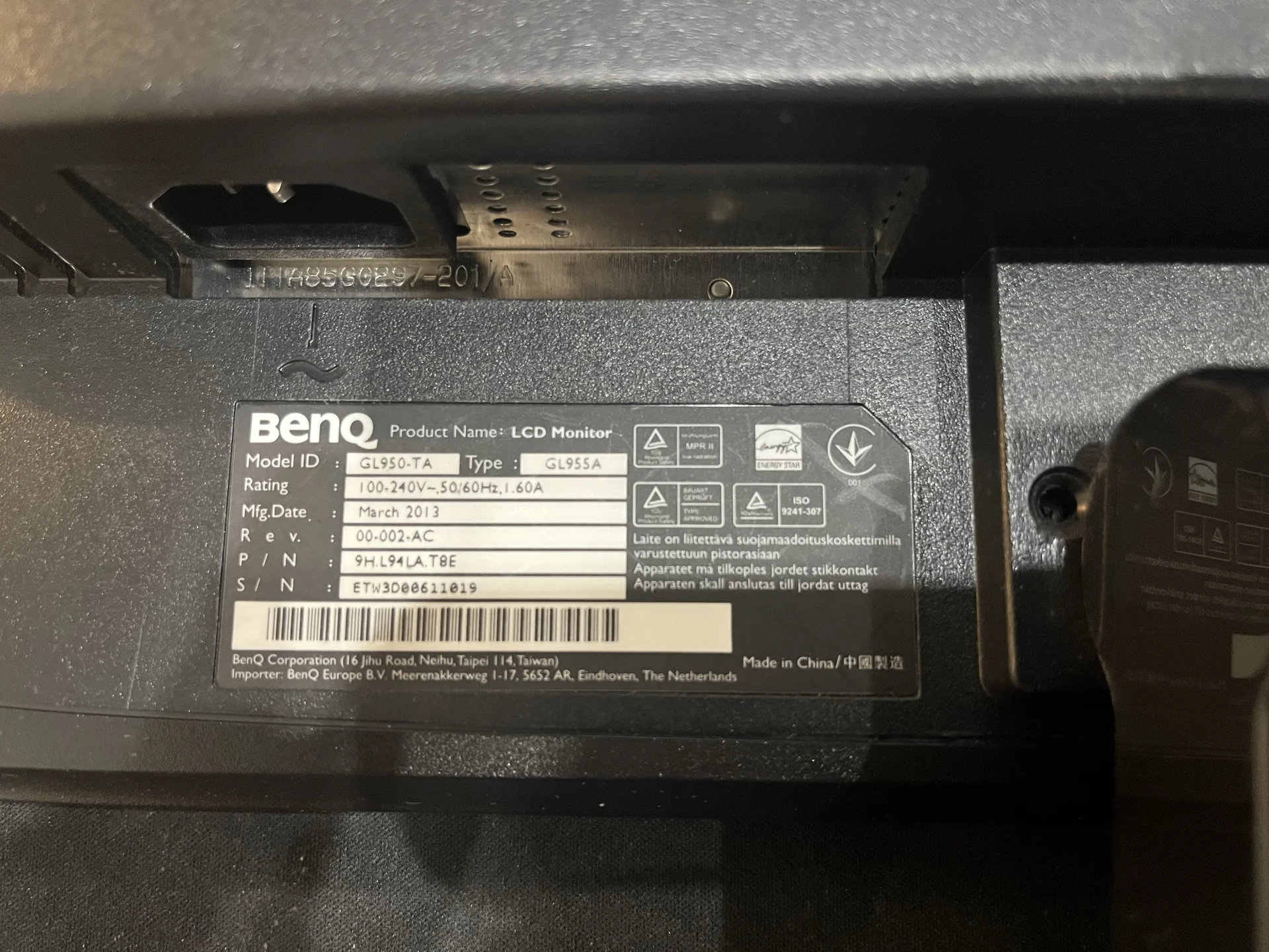 Монитор benq GL950-TA GL955A 18"5 1366x768 60гц - миниатюра 3