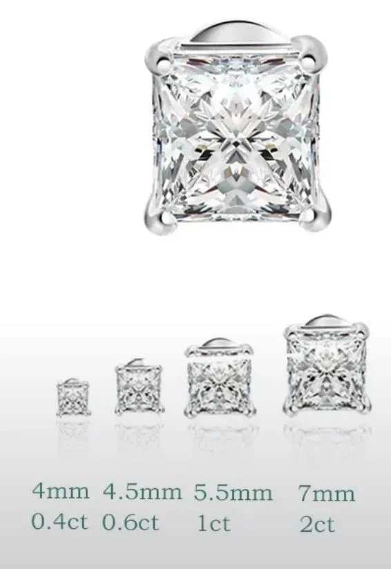 Пусеты серебро с бриллиантом (муассанит) 2ct, 6ct - миниатюра 3
