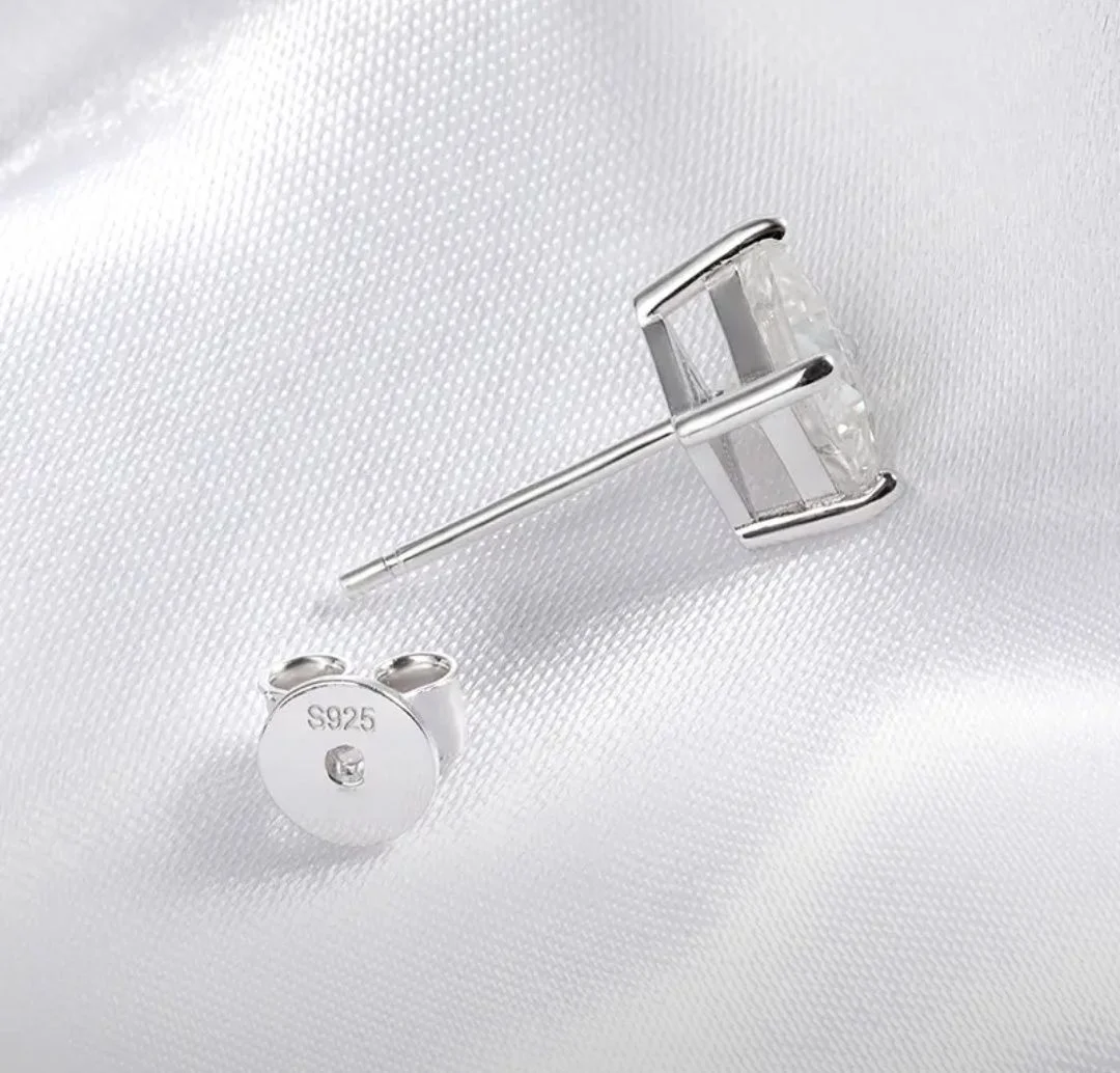 Пусеты серебро с бриллиантом (муассанит) 2ct, 6ct - миниатюра 4