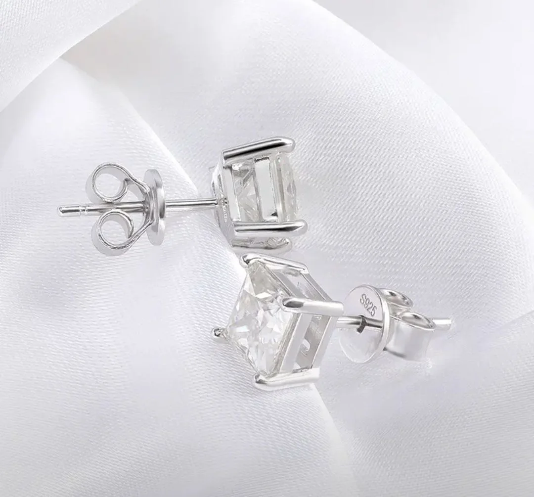 Пусеты серебро с бриллиантом (муассанит) 2ct, 6ct - миниатюра 5