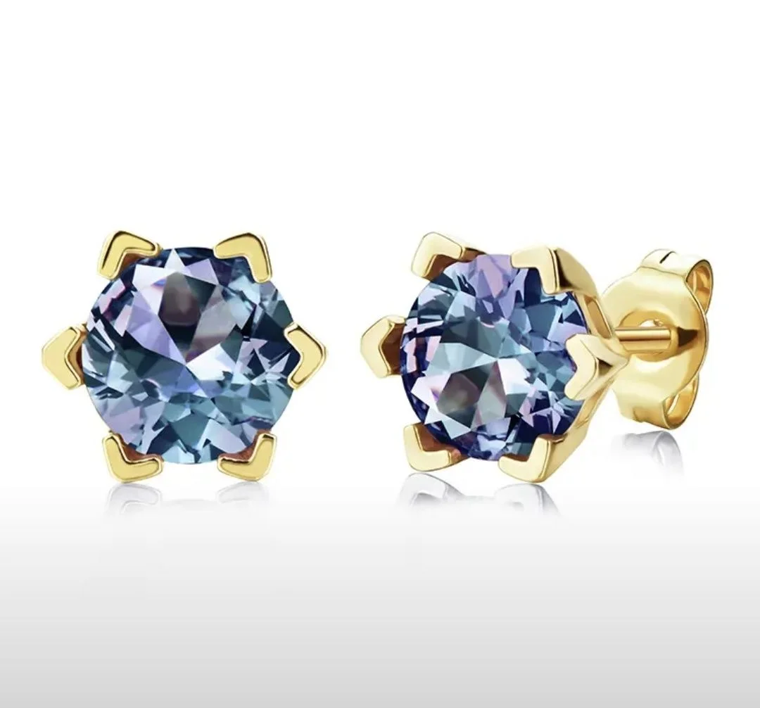 Серьги с александритом. 2ct. В серебре и позолоте. - миниатюра 7