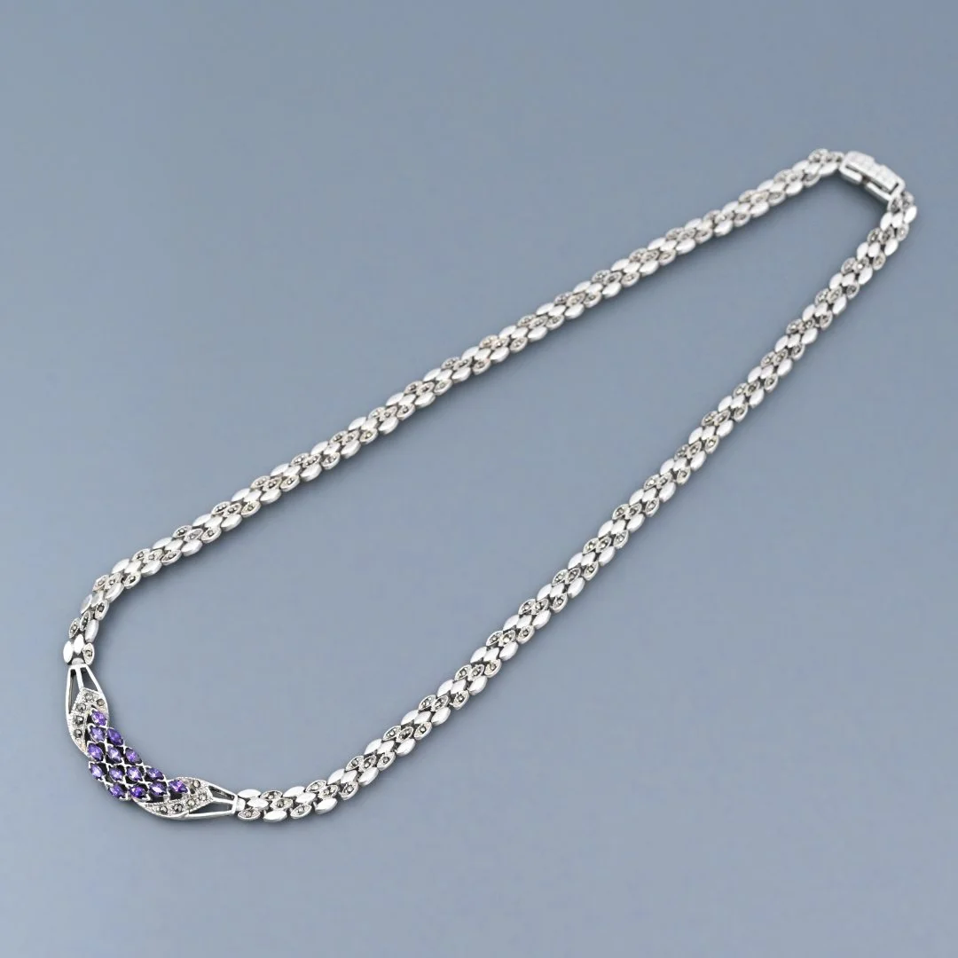 Колье серебро 925 проба аметисты марказиты - миниатюра 2