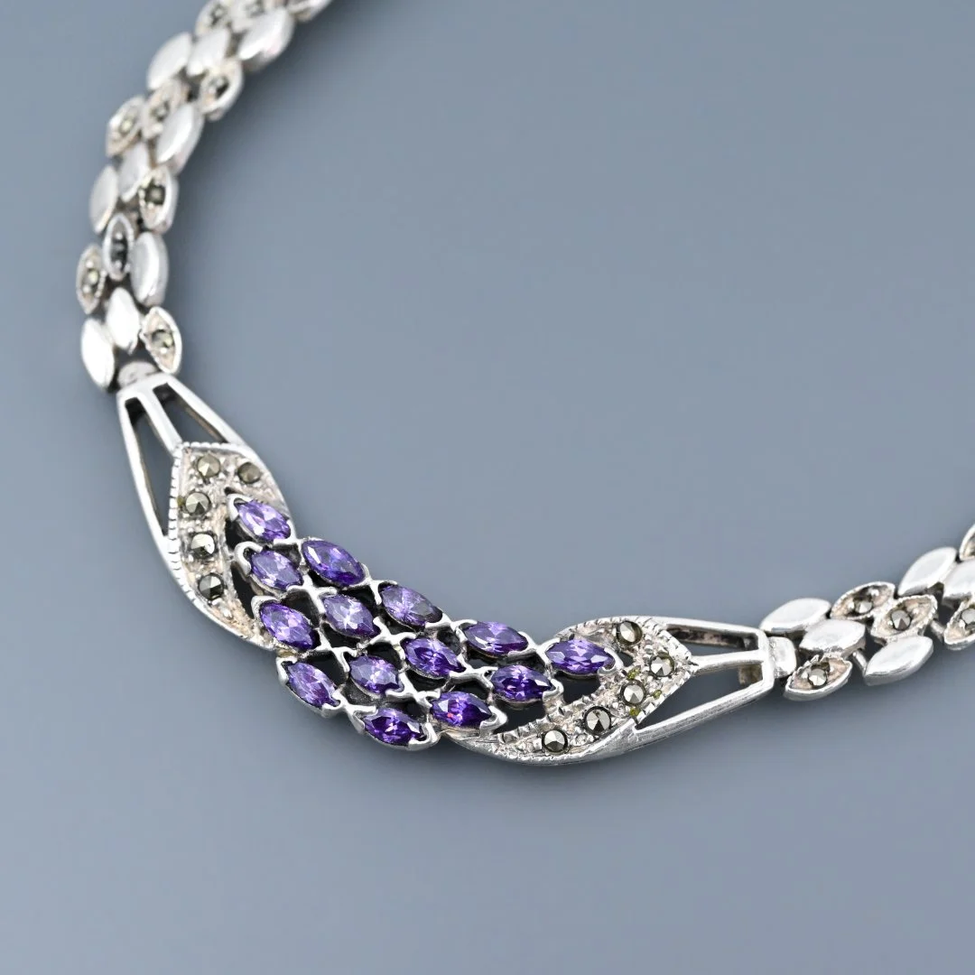 Колье серебро 925 проба аметисты марказиты - миниатюра 4