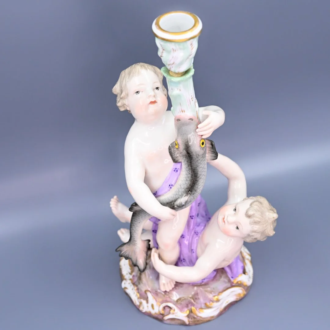 Старинные подсвечники Путти и рыбы фарфор Майсен Meissen - миниатюра 6