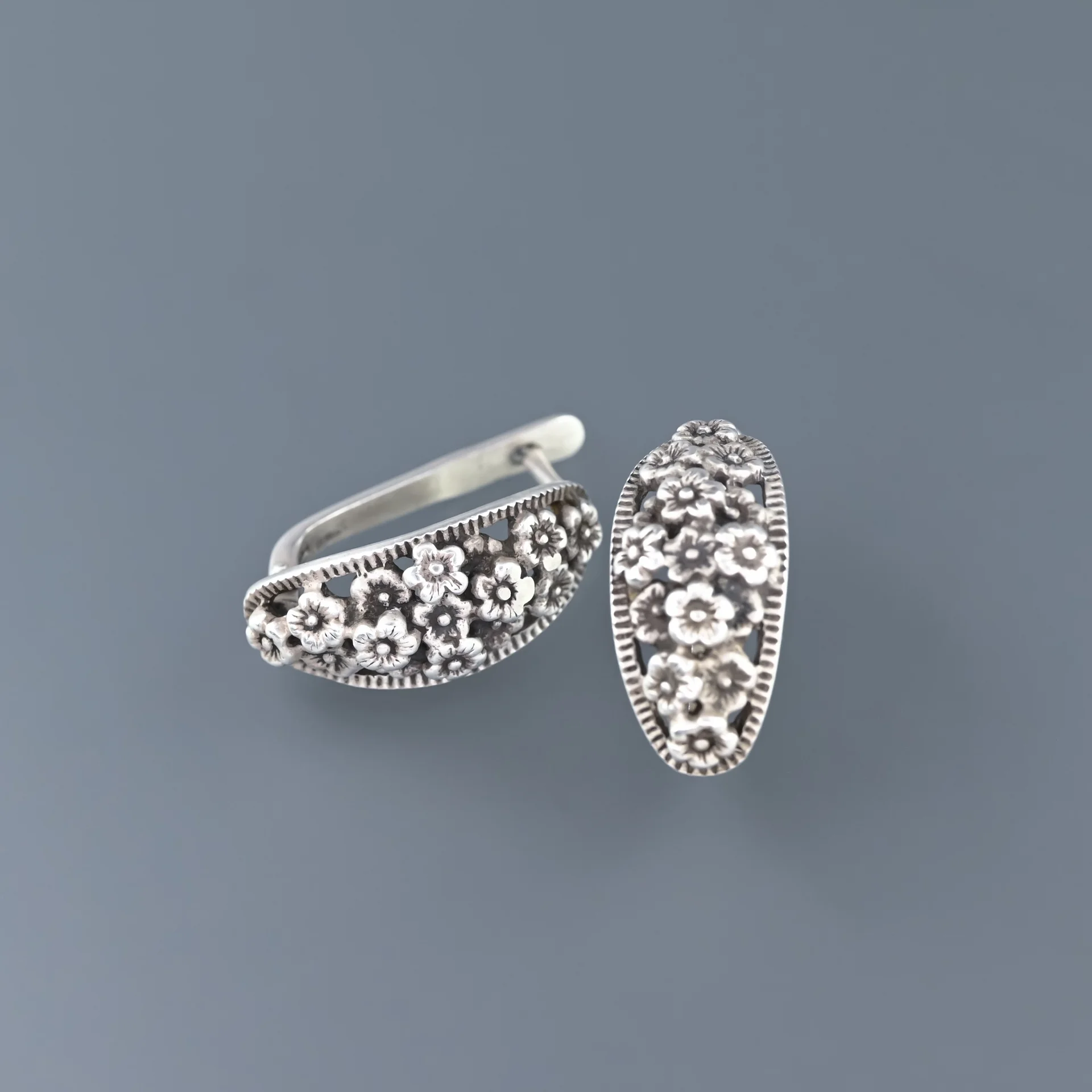 Серьги цветы серебро 925 проба СССР - изображение 1