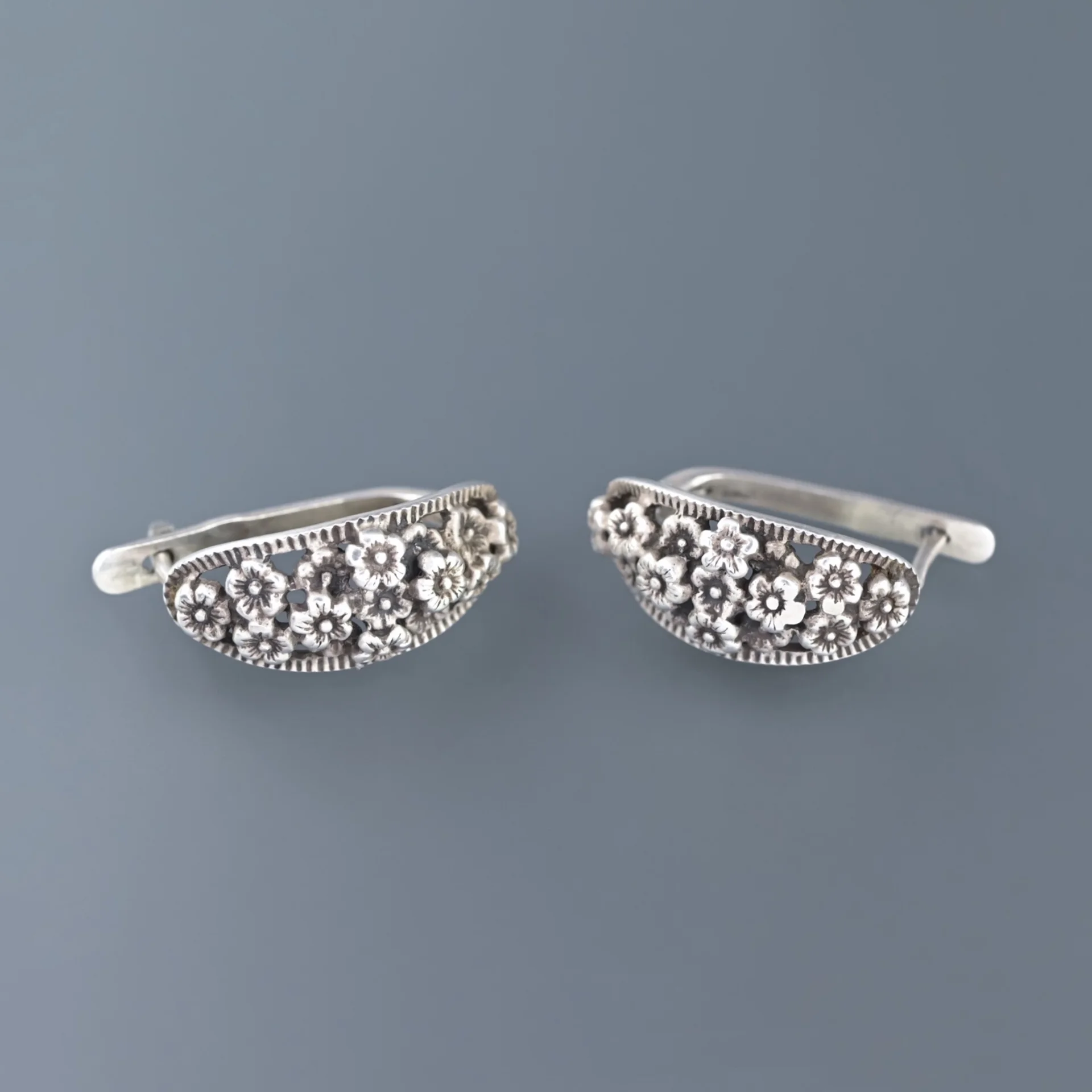 Серьги цветы серебро 925 проба СССР - миниатюра 2