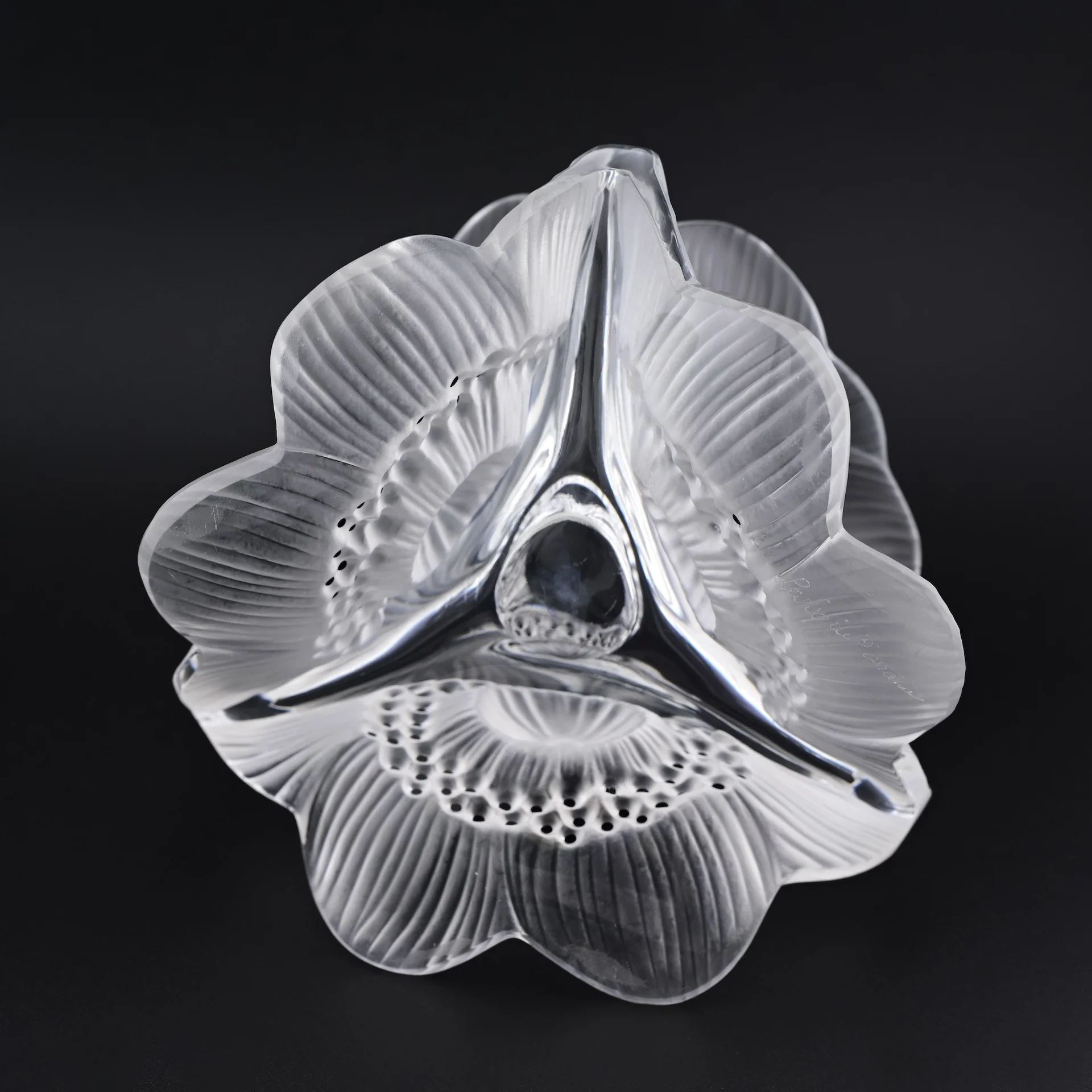 Подсвечник 3 анемоны стекло Lalique Франция - миниатюра 4