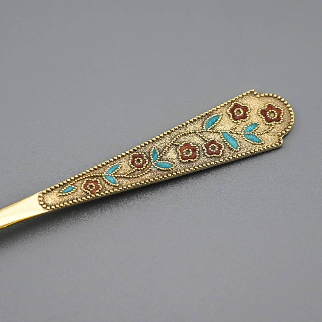 Чайная ложка серебро 875 проба эмаль СССР - миниатюра 4