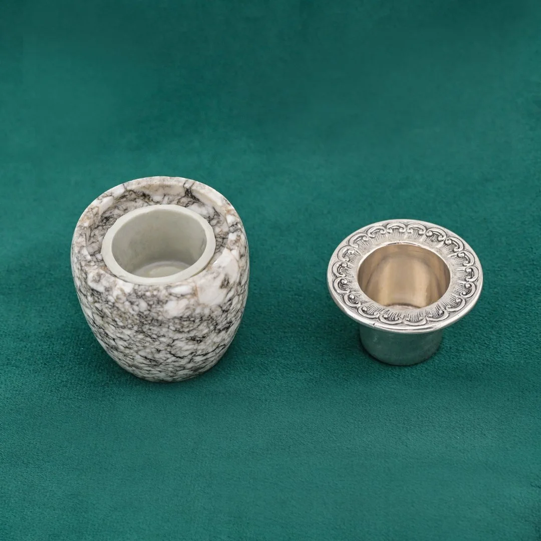 Подсвечник серебро 835 проба мрамор Германия - миниатюра 4
