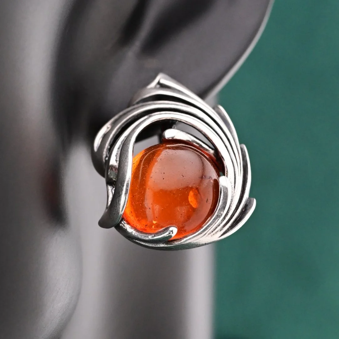 Серьги серебро 925 проба Янтарь Россия - миниатюра 4
