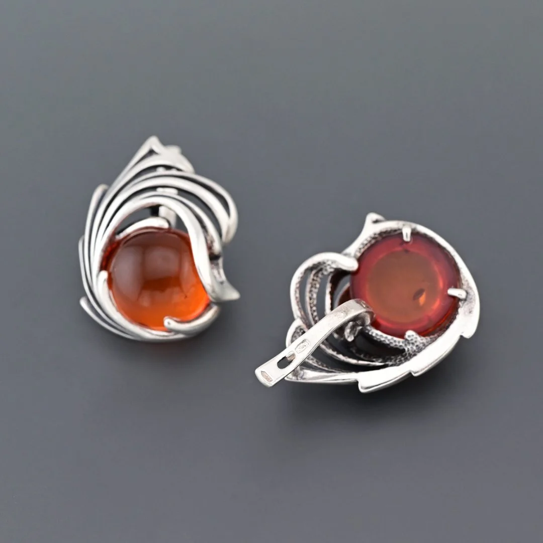 Серьги серебро 925 проба Янтарь Россия - миниатюра 6