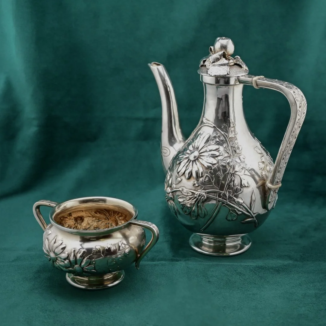 Кофейник и сахарница серебро 800 проба Австро-Венгрия - миниатюра 4