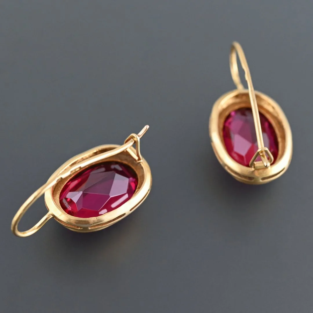 Серьги золото 750 проба корунд СССР винтаж - миниатюра 2