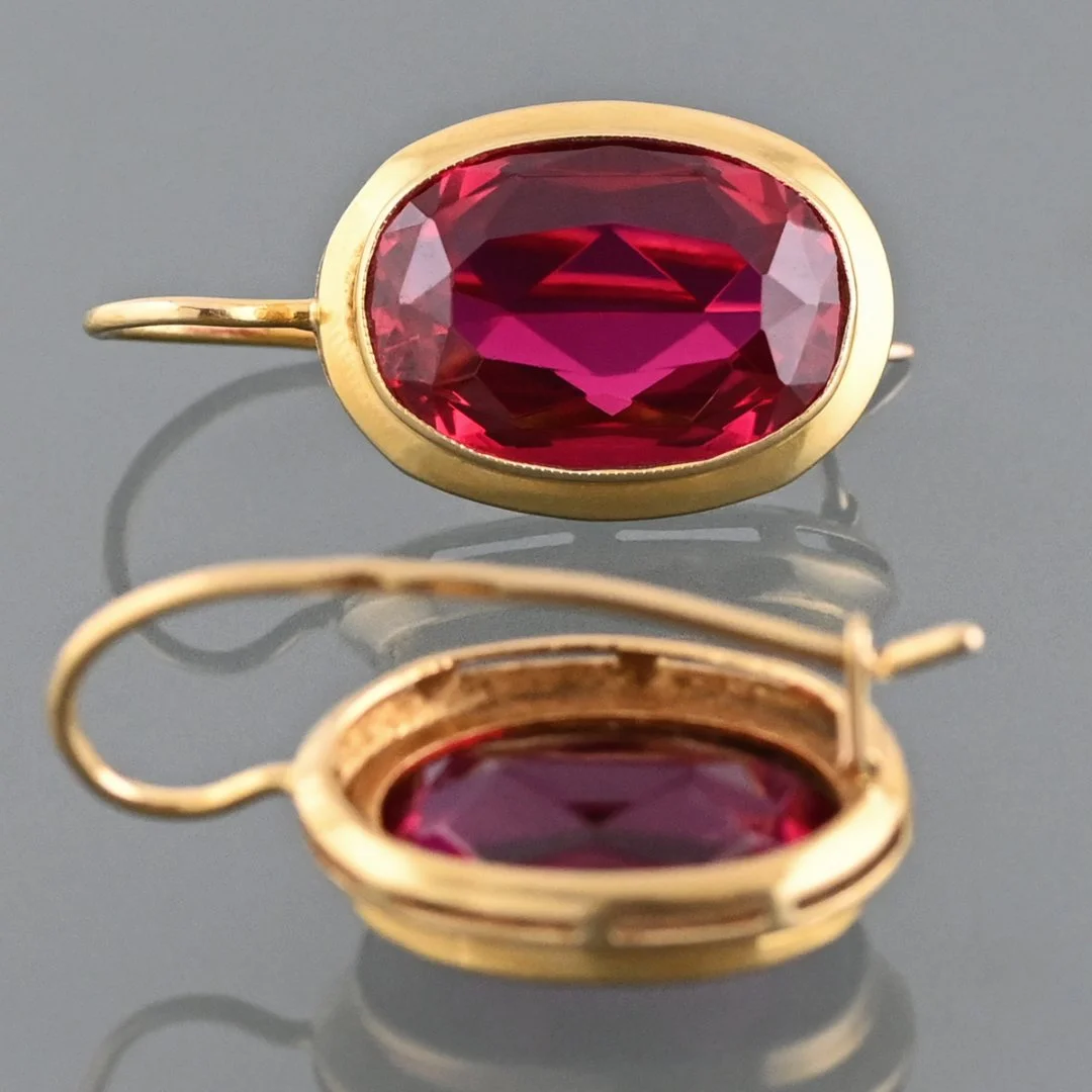 Серьги золото 750 проба корунд СССР винтаж - миниатюра 3