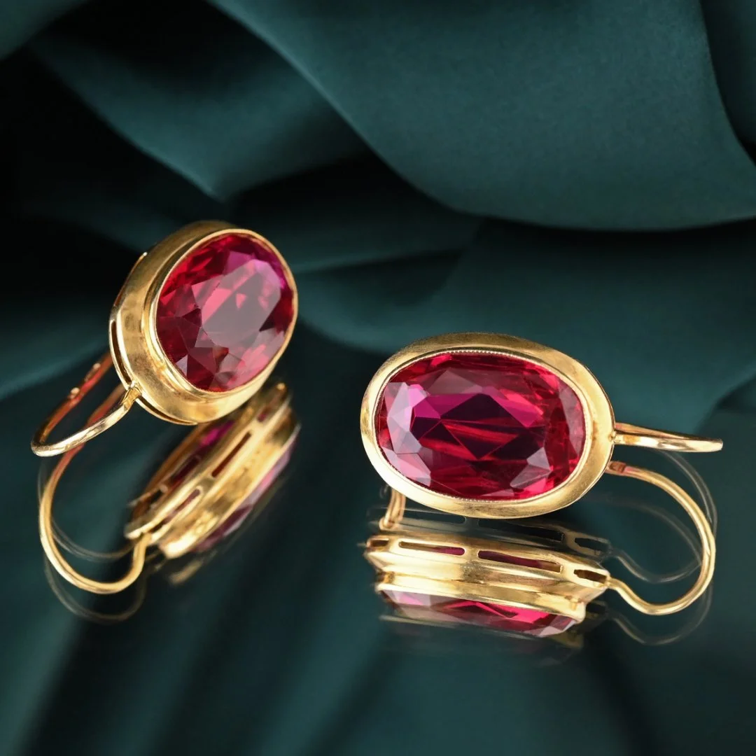 Серьги золото 750 проба корунд СССР винтаж - миниатюра 4