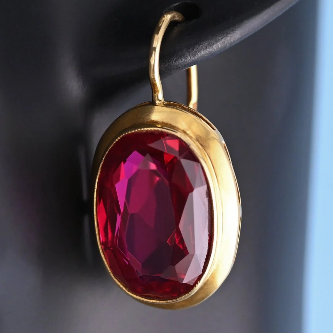 Серьги золото 750 проба корунд СССР винтаж - миниатюра 5