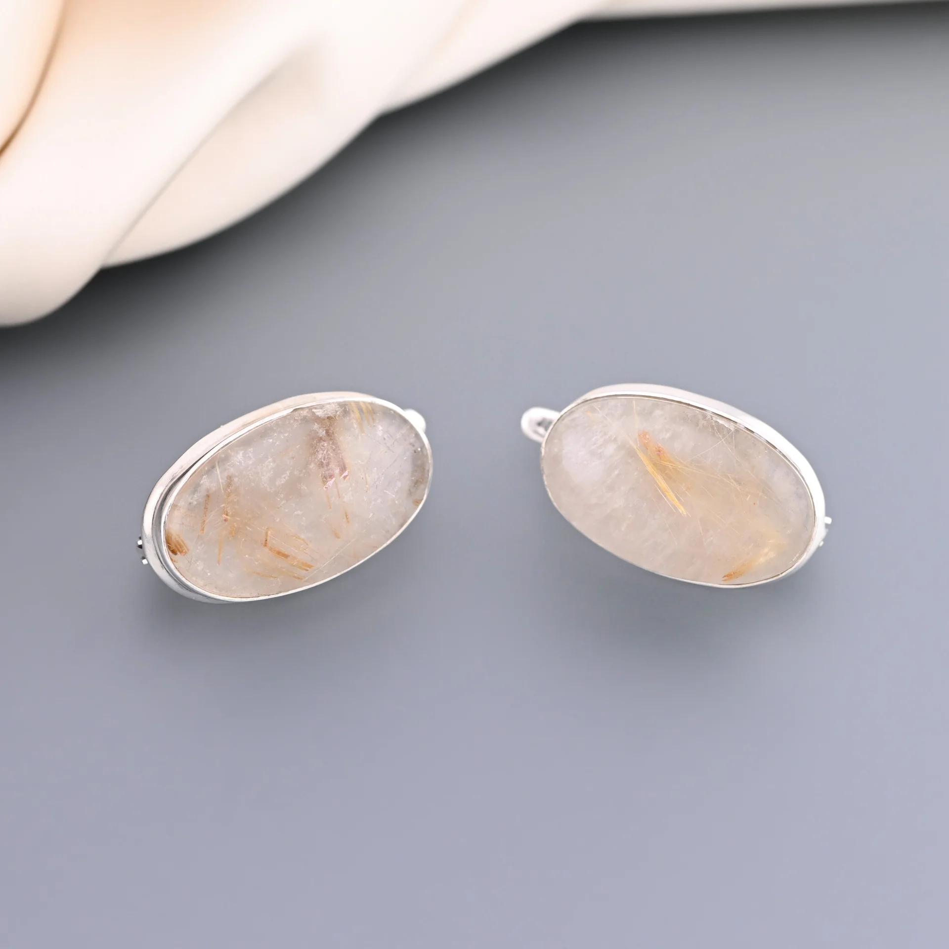 Серьги серебро 925 проба рутиловый кварц - миниатюра 2