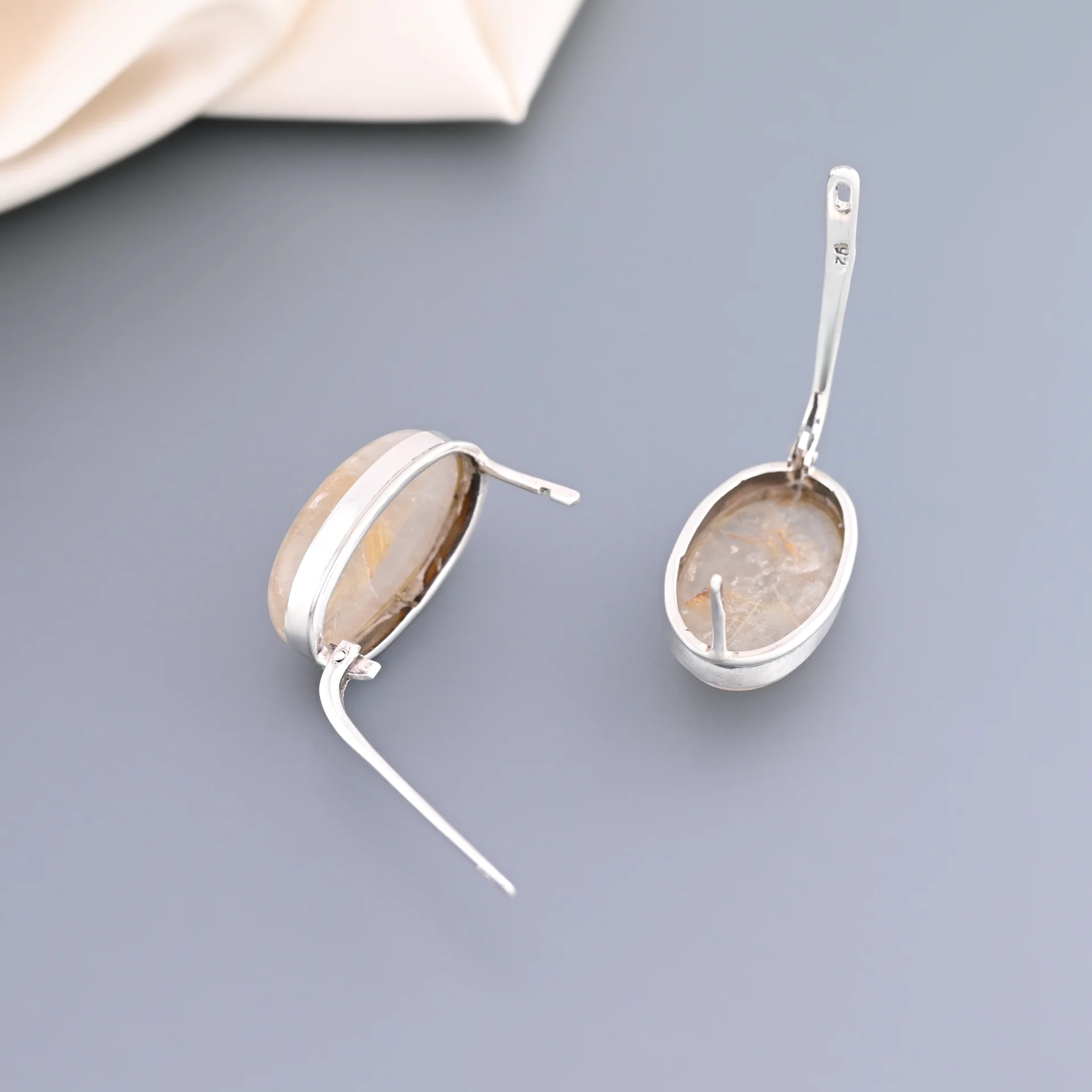 Серьги серебро 925 проба рутиловый кварц - миниатюра 4