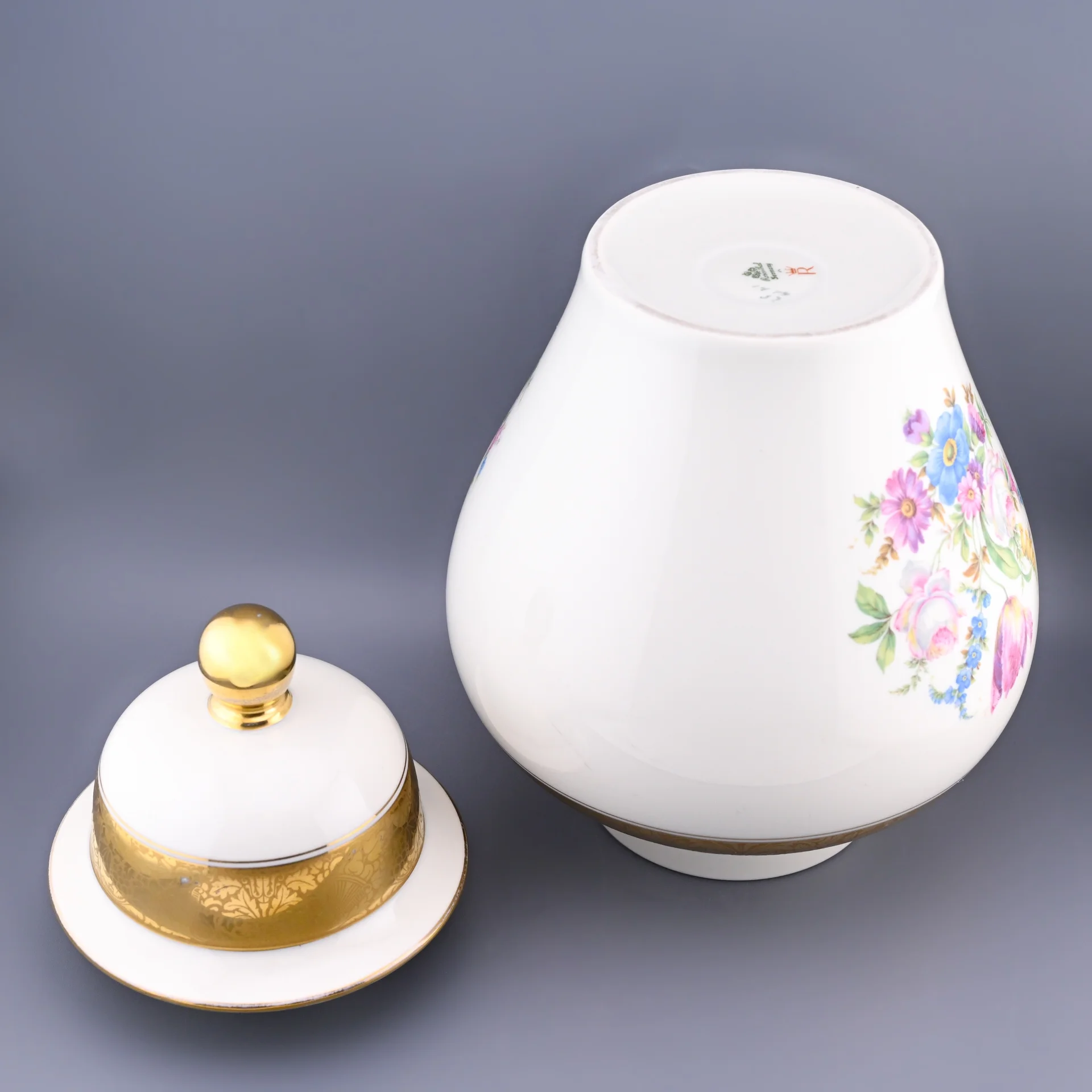 Ваза с крышкой мейпин фарфор Rosenthal позолота цветы - миниатюра 5