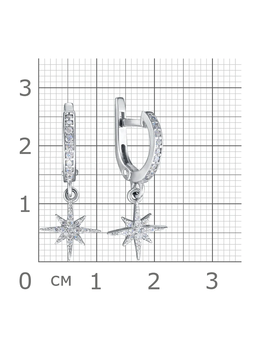 Серьги серебро 925 пробы Звезды с фианитами - миниатюра 2