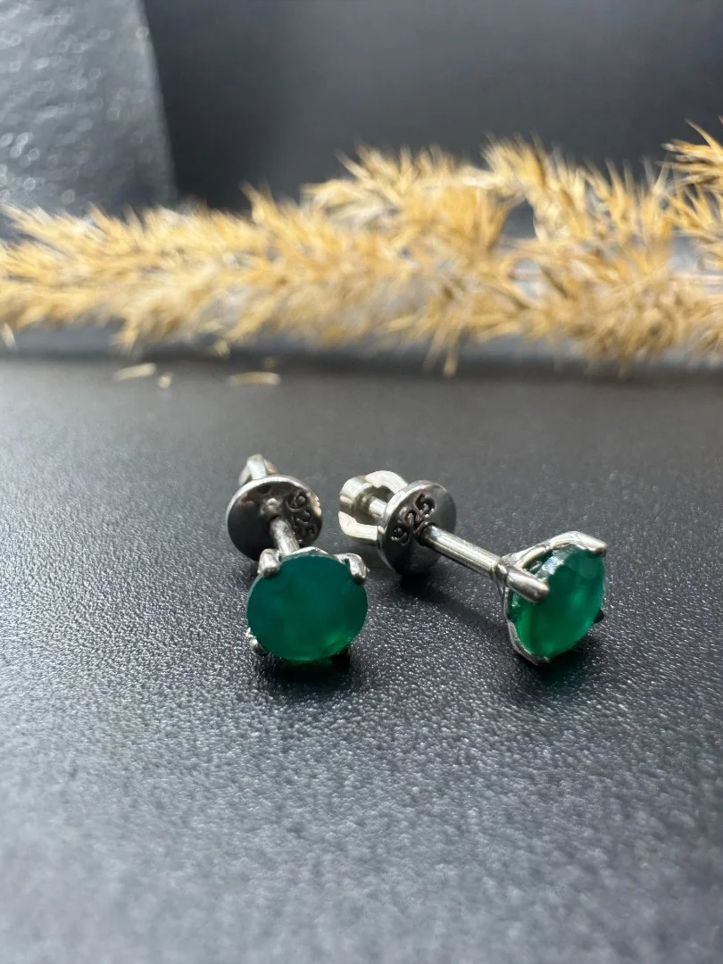 Серьги-пусеты серебро 925 с агатом - миниатюра 2