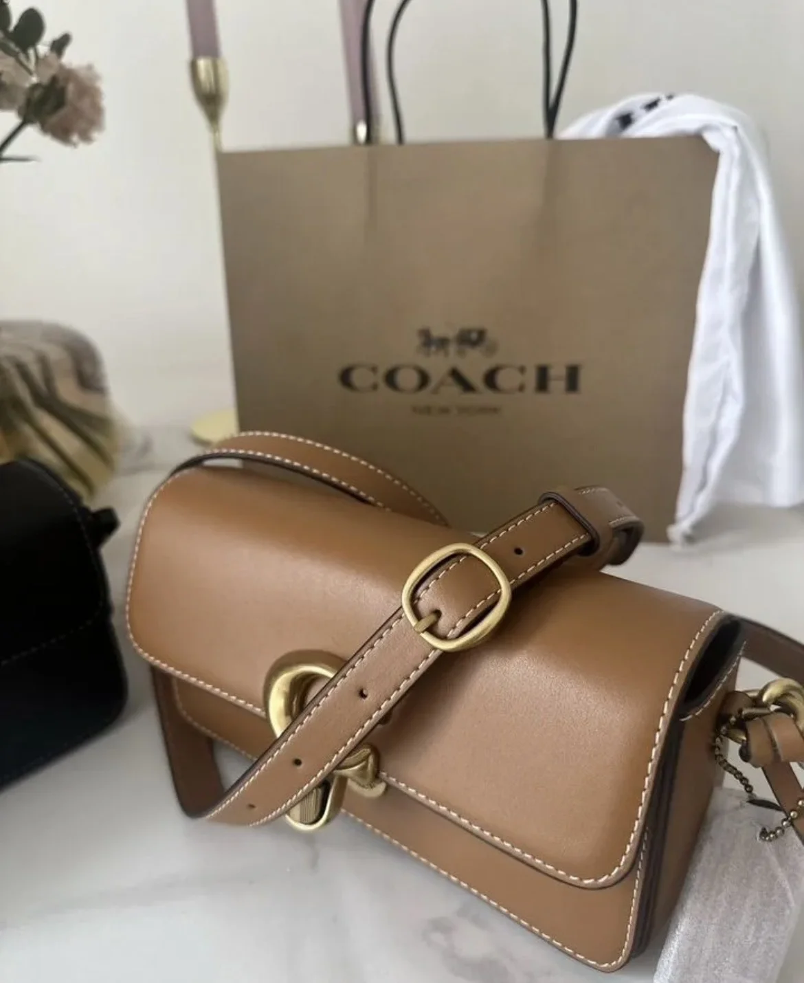 Сумка coach коричневая натуральная кожа - миниатюра 5