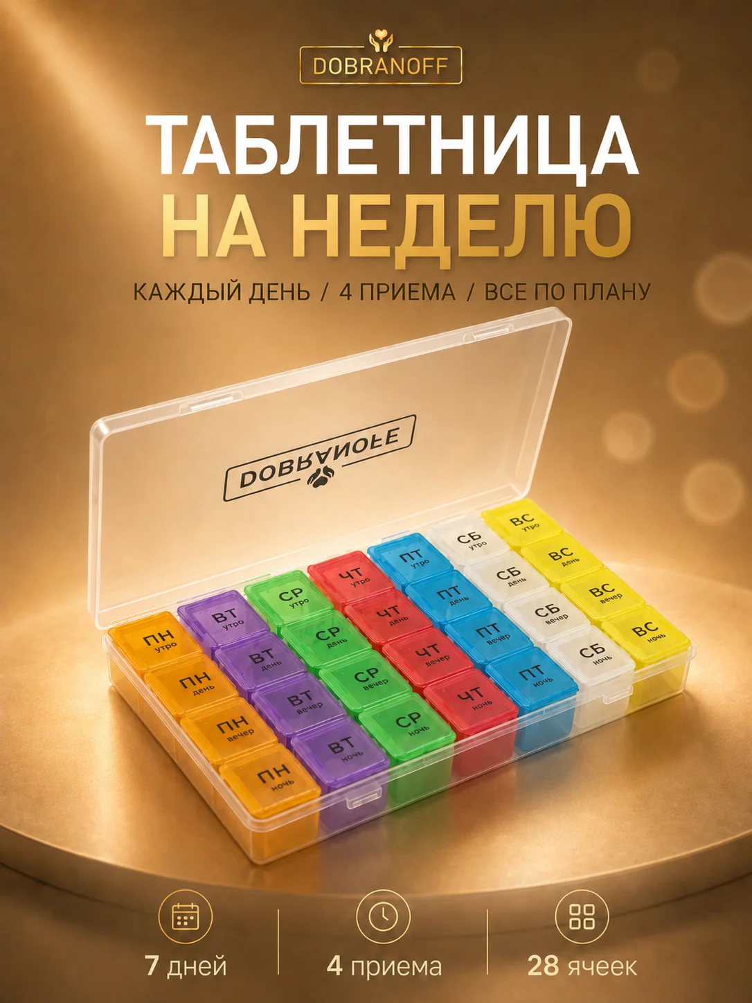 Таблетница на неделю 4 приема (28 ячеек) - изображение 1