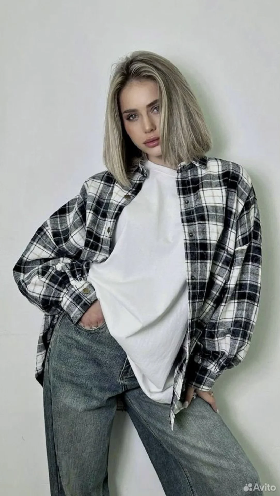 Женская рубашка oversize в клетку 42-46 Корея - миниатюра 3