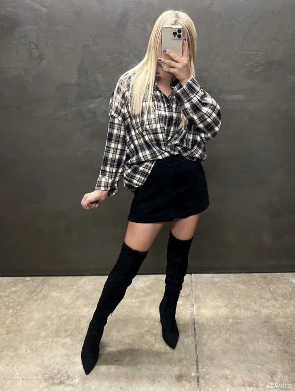 Женская рубашка oversize в клетку 42-46 Корея - миниатюра 4