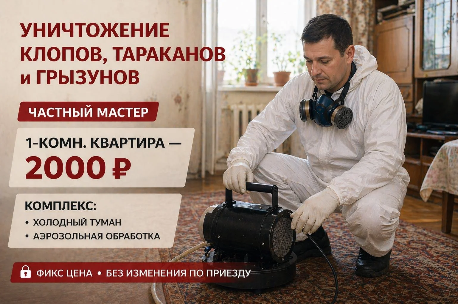Уничтожение тараканов клопов без доплат
