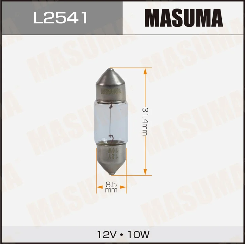 Лампа 12 В 10 Вт салонная пальчиковая 31 мм T10 SV8.5 Masuma