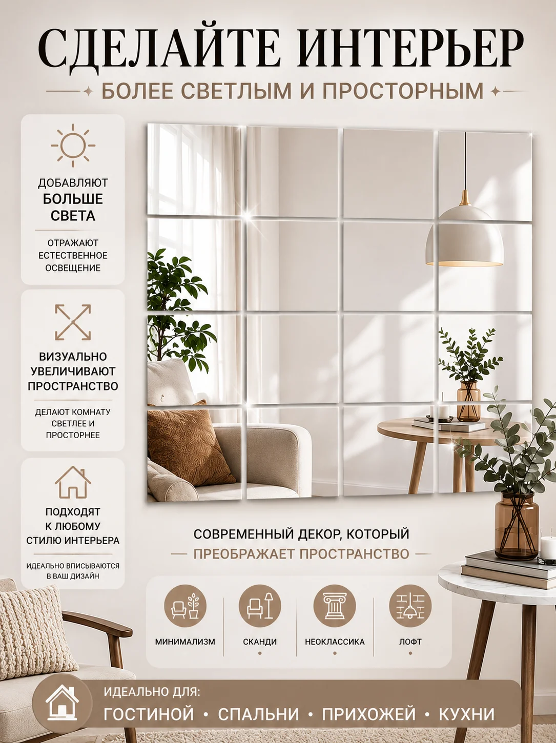 зеркальные наклейки, панно - миниатюра 3