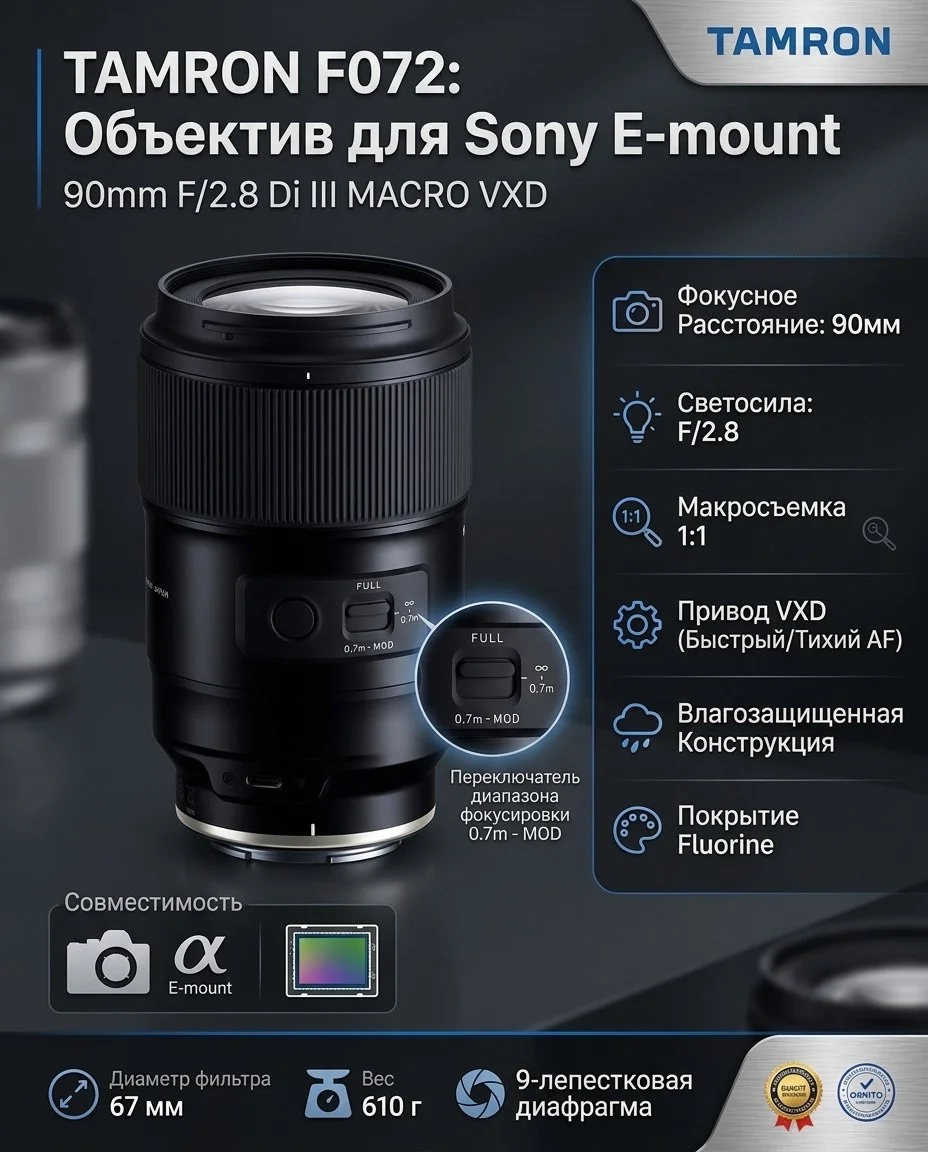 Tamron F072 объектив для Sony E 90mm F/2.8 Di III