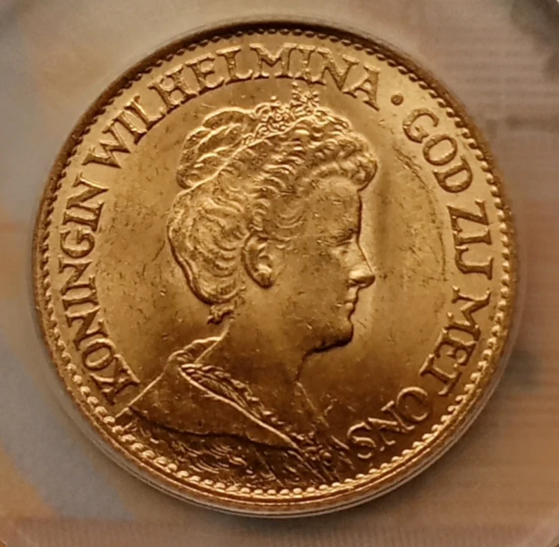 Нидерланды 10 гульденов 1917 г, золото - миниатюра 3