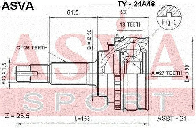 ШРУС наружный 27x56x26 - изображение 1