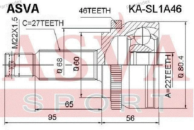 ШРУС наружный 22x60x27 - изображение 1