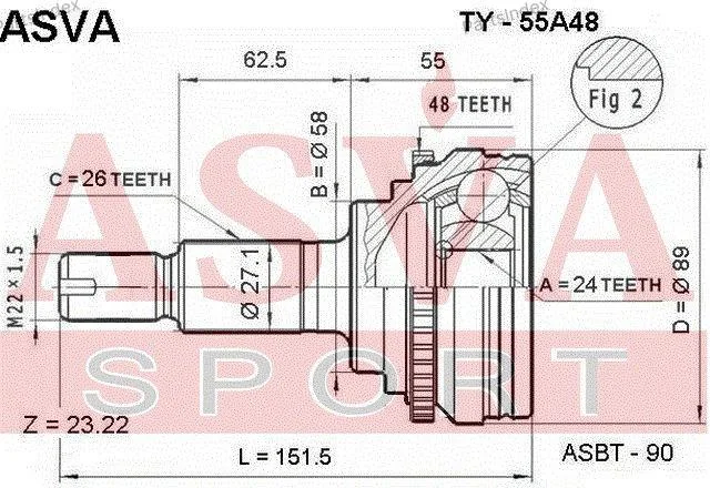 ШРУС наружный 24x58x26 - миниатюра 2