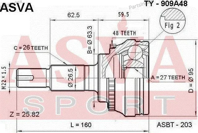ШРУС наружный 27x63.3x26 - миниатюра 2