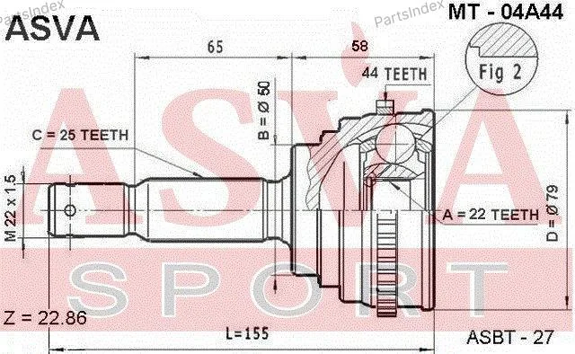 ШРУС наружный 22x50x25 - миниатюра 2
