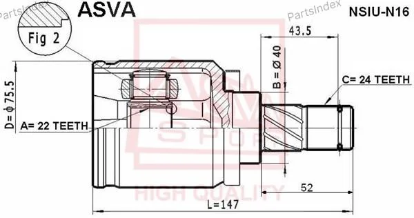 ШРУС внутренний 22x40x24 - миниатюра 3