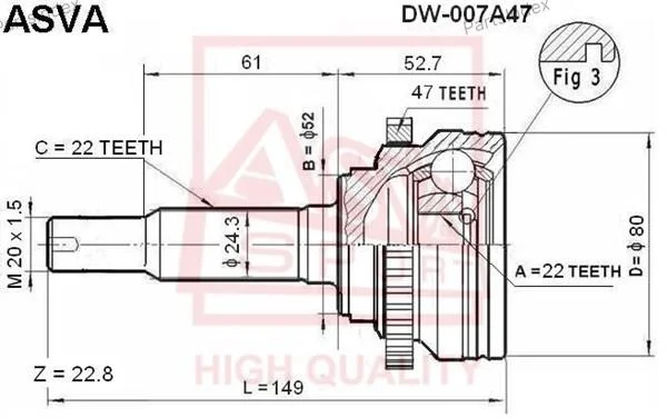 ШРУС наружный 22x52x22 - миниатюра 3