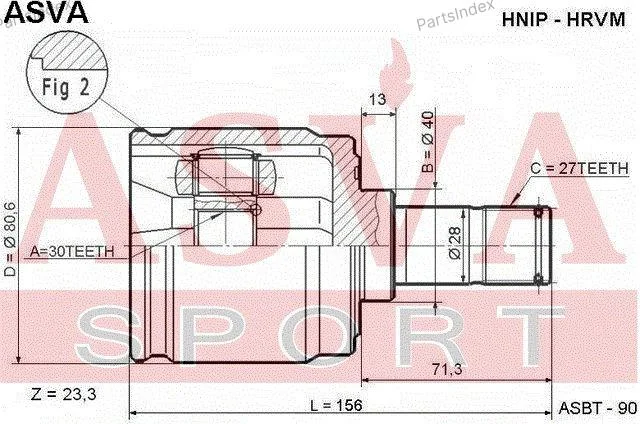 ШРУС ВНУТРЕННИЙ 30X40X27 HONDA : HRV MT ASVA - миниатюра 2