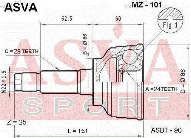 ШРУС наружный 24x56x28 - миниатюра 2