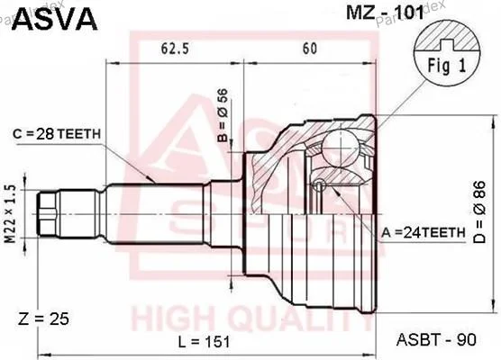 ШРУС наружный 24x56x28 - миниатюра 3