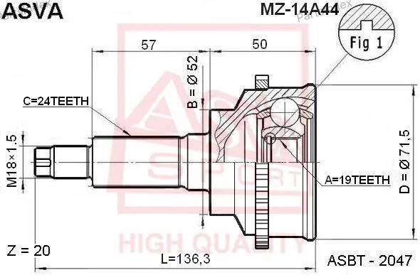 ШРУС наружный 19x52x24 - миниатюра 3