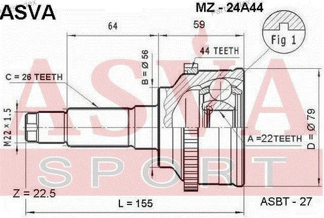 ШРУС наружный 22x56x26 - миниатюра 2