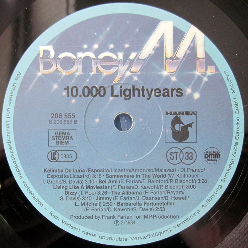 Boney M. 10.000 Lightyears(Incl. Kalimba De Luna) 1984 Hansa Germany - миниатюра 4