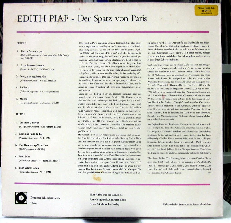 Edith Piaf Der Spatz Von Paris(Mono lam) Germany - миниатюра 2