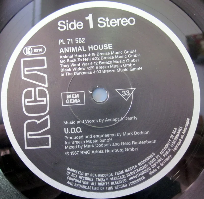 U.D.O. 	Animal House	1987(original)		Germany - миниатюра 5